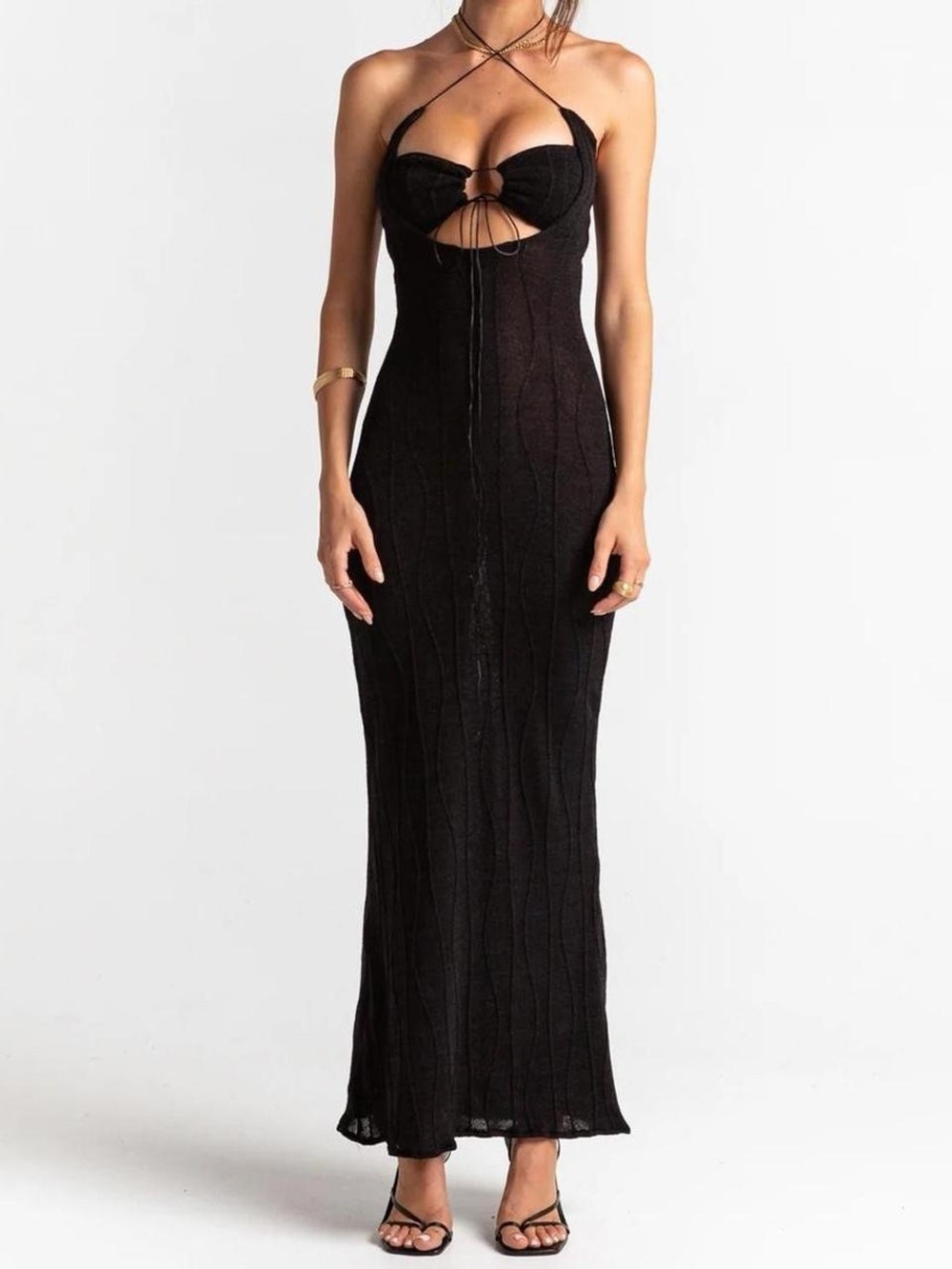 Arcina Ori Black Strappy Cutout Maxi Dress XS